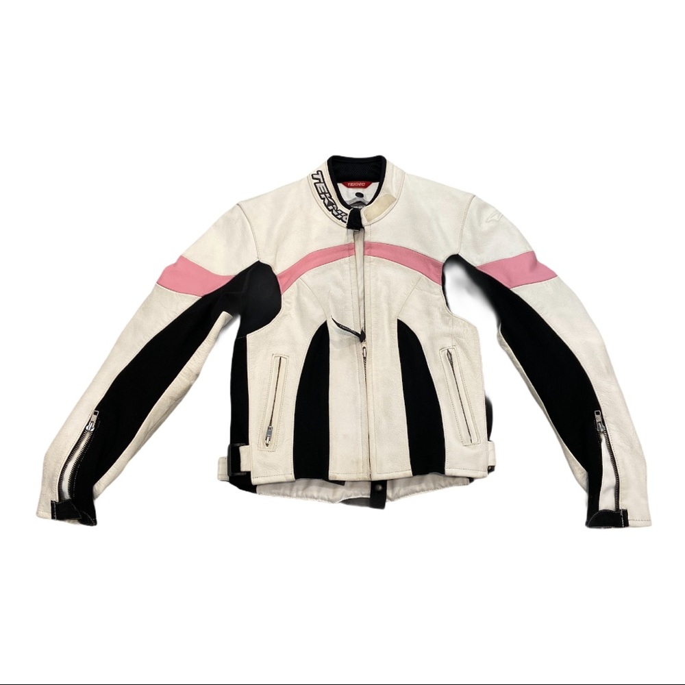 TEKNIC leather motorcycle riding jacket 4 white pink black